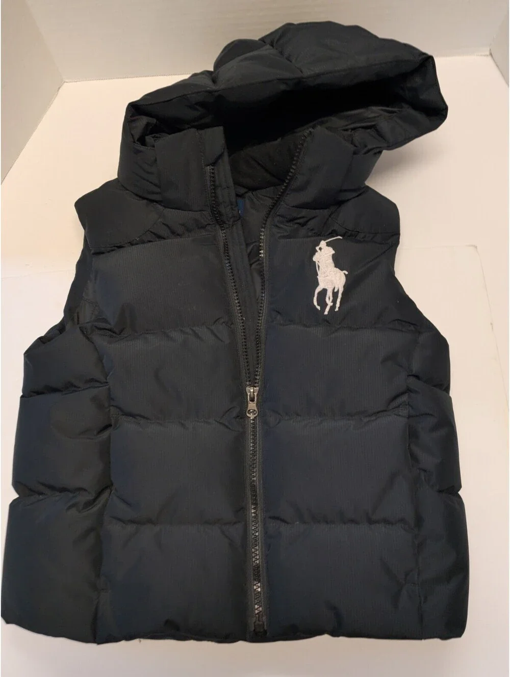 Polo Ralph Lauren Boys 6 Black Puffer Hooded Vest with White Pony Logo